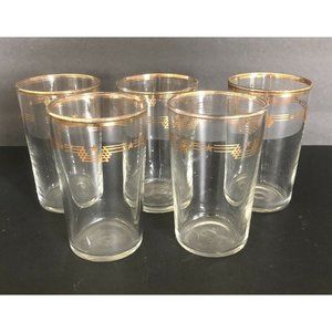 Vintage Libbey Gold Stars Stripes Juice Glasses MCM Mid Century Modern Set of 5